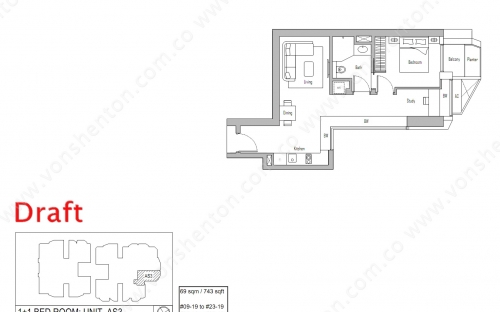 V On Shenton Condominium Type AS3 - 1 Bedroom + Study